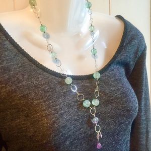 SOLD: Genuine Fluorite and Raw Amethyst silver Necklace